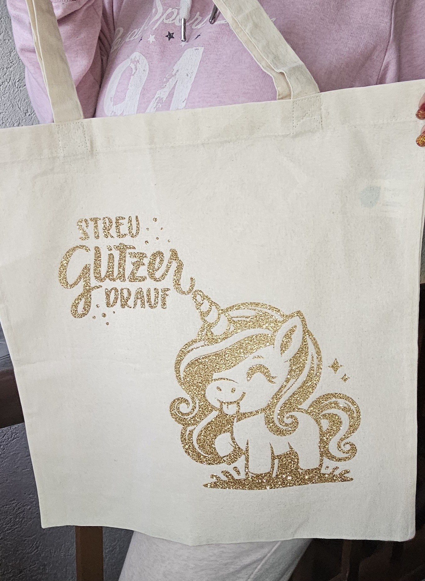 Einhorn Tragetasche Baumwolle handgemacht | Magischer Stoffbeutel Unikat – Bild 2