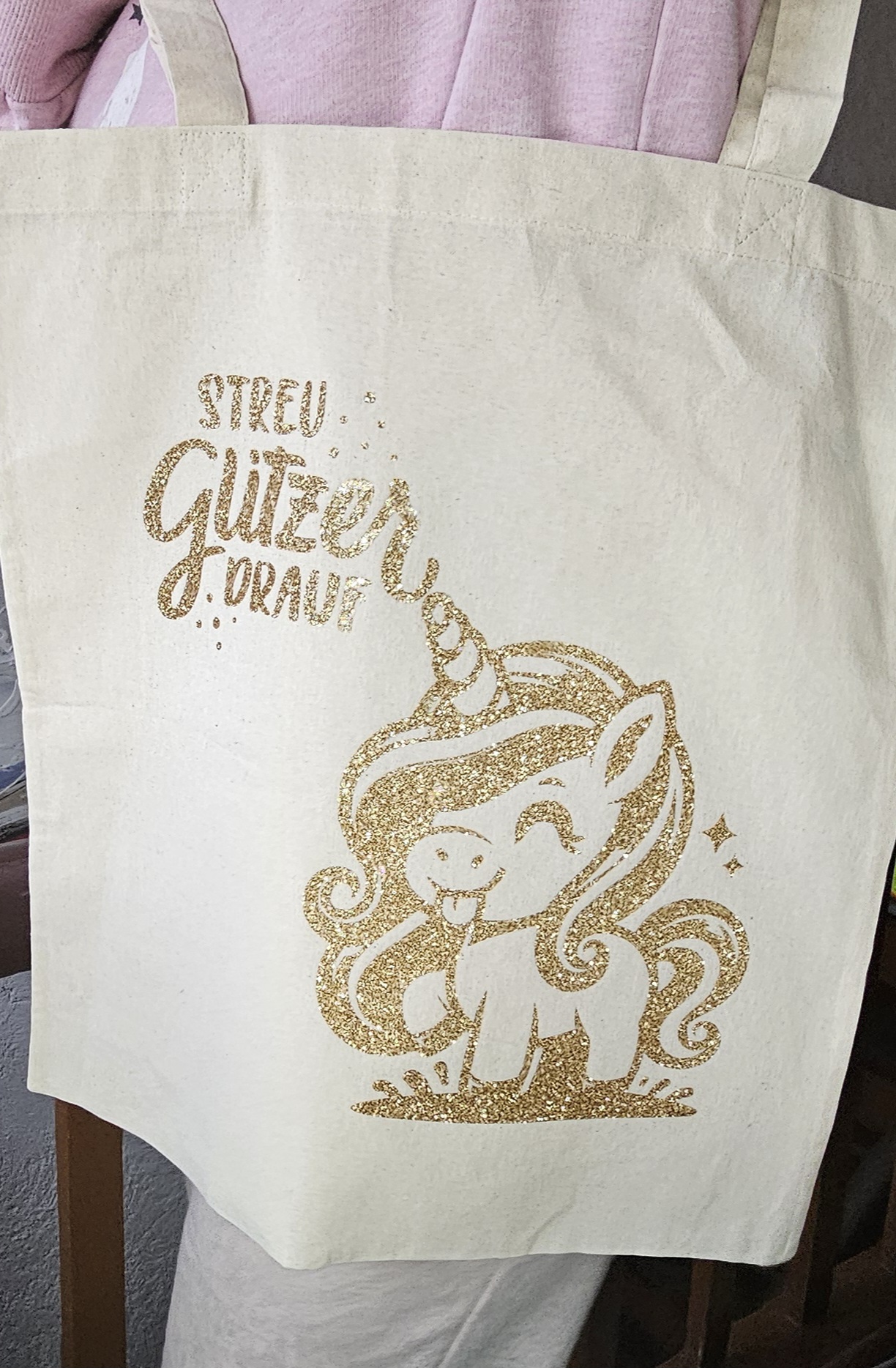 Einhorn Tragetasche Baumwolle handgemacht | Magischer Stoffbeutel Unikat – Bild 3