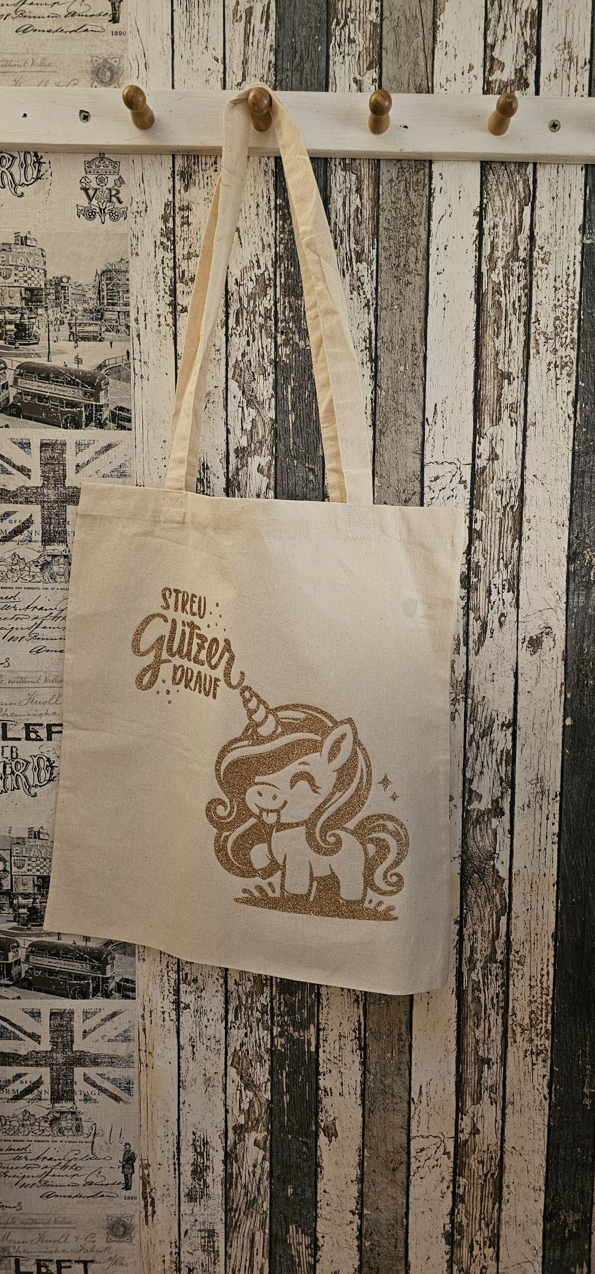 Einhorn Tragetasche Baumwolle handgemacht | Magischer Stoffbeutel Unikat – Bild 5