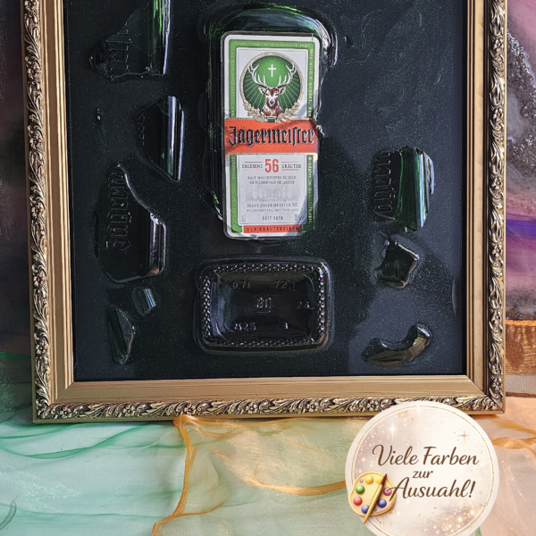 Broken Bottle Art Design Bilderrahmen Jack Daniels Jägermeister Lillet Gin Epoxidharz Unikat