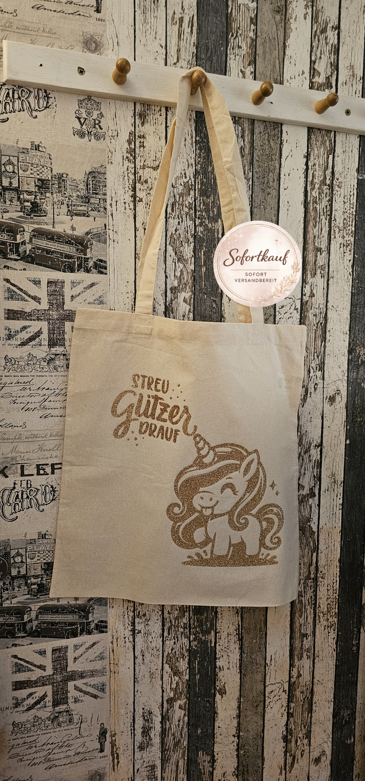 Einhorn Tragetasche Baumwolle handgemacht personalisiert Stoffbeutel Unikat