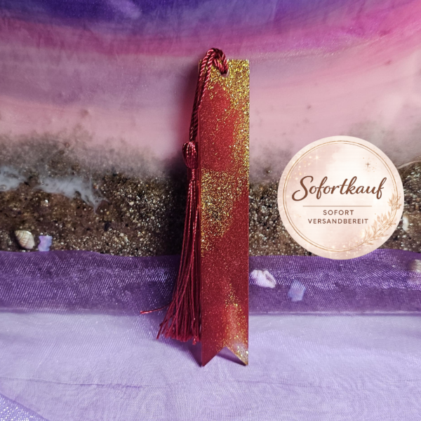 Zierliches Lesezeichen Epoxidharz handgemacht schmal mit Glitzer