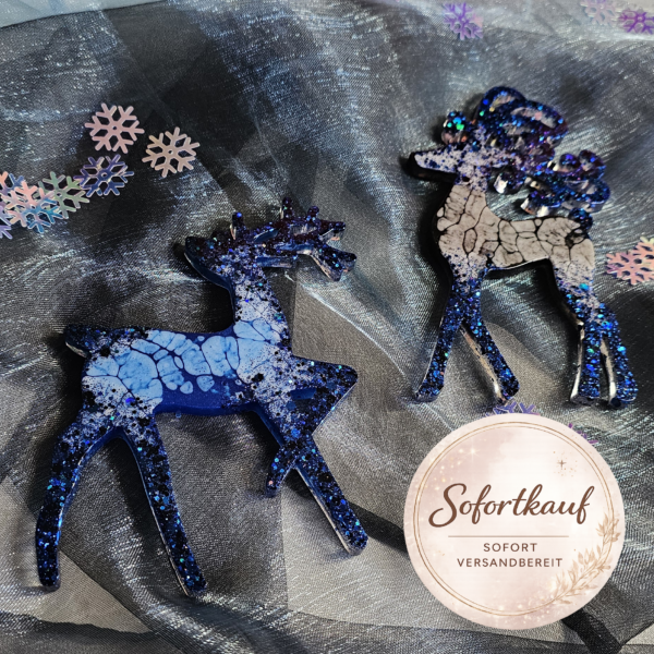 Baumschmuck Weihnachten Rentier 2er Set Epoxidharz handgemacht Unikat Anhänger