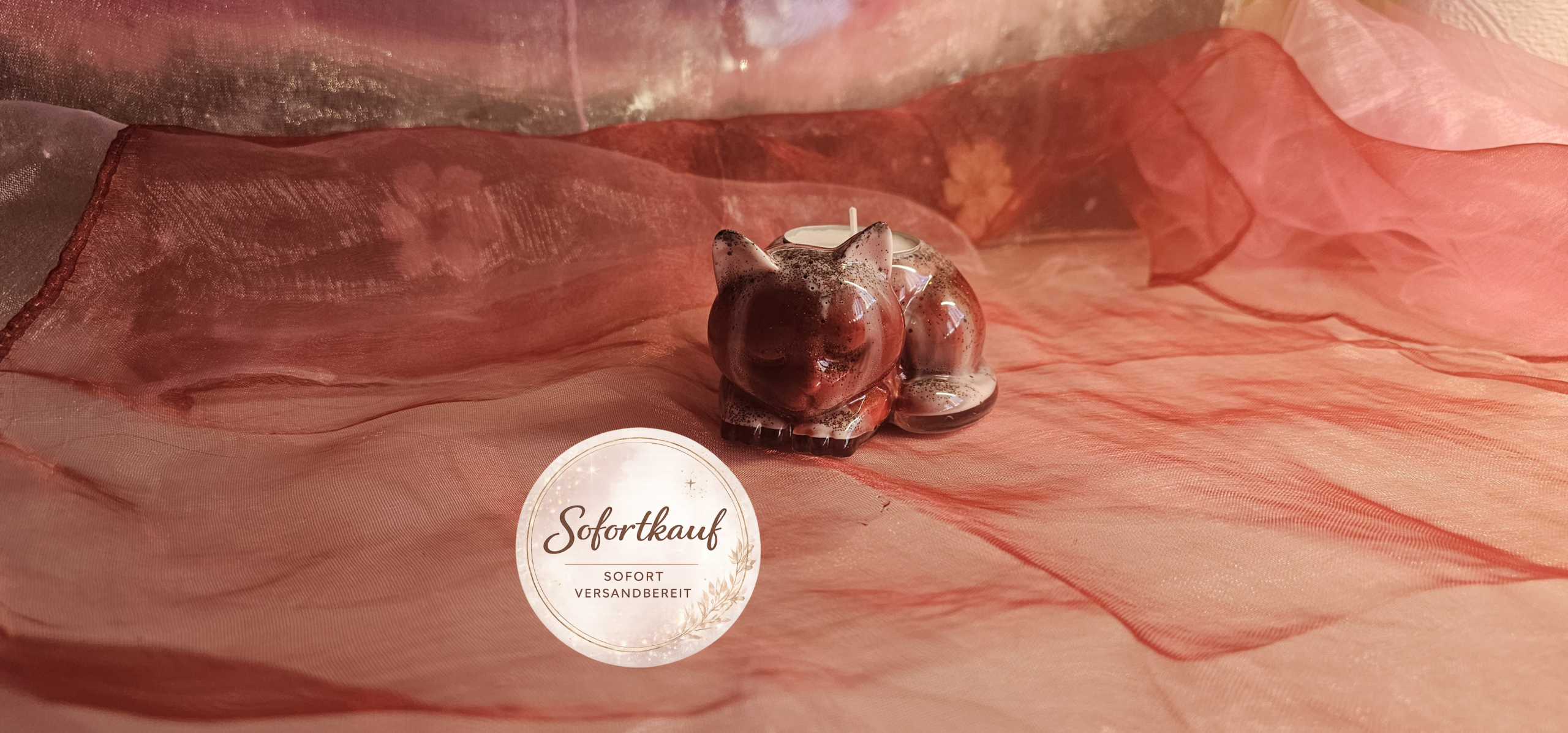 Teelichthalter schlafende Katze aus Epoxidharz handgemacht rutschfest Dekofigur Unikat Traumharz