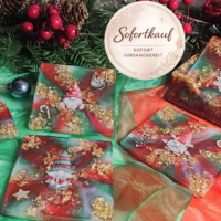 Handgemachte Untersetzer aus Epoxidharz 5er Set mit Wichtel Design und Halterung