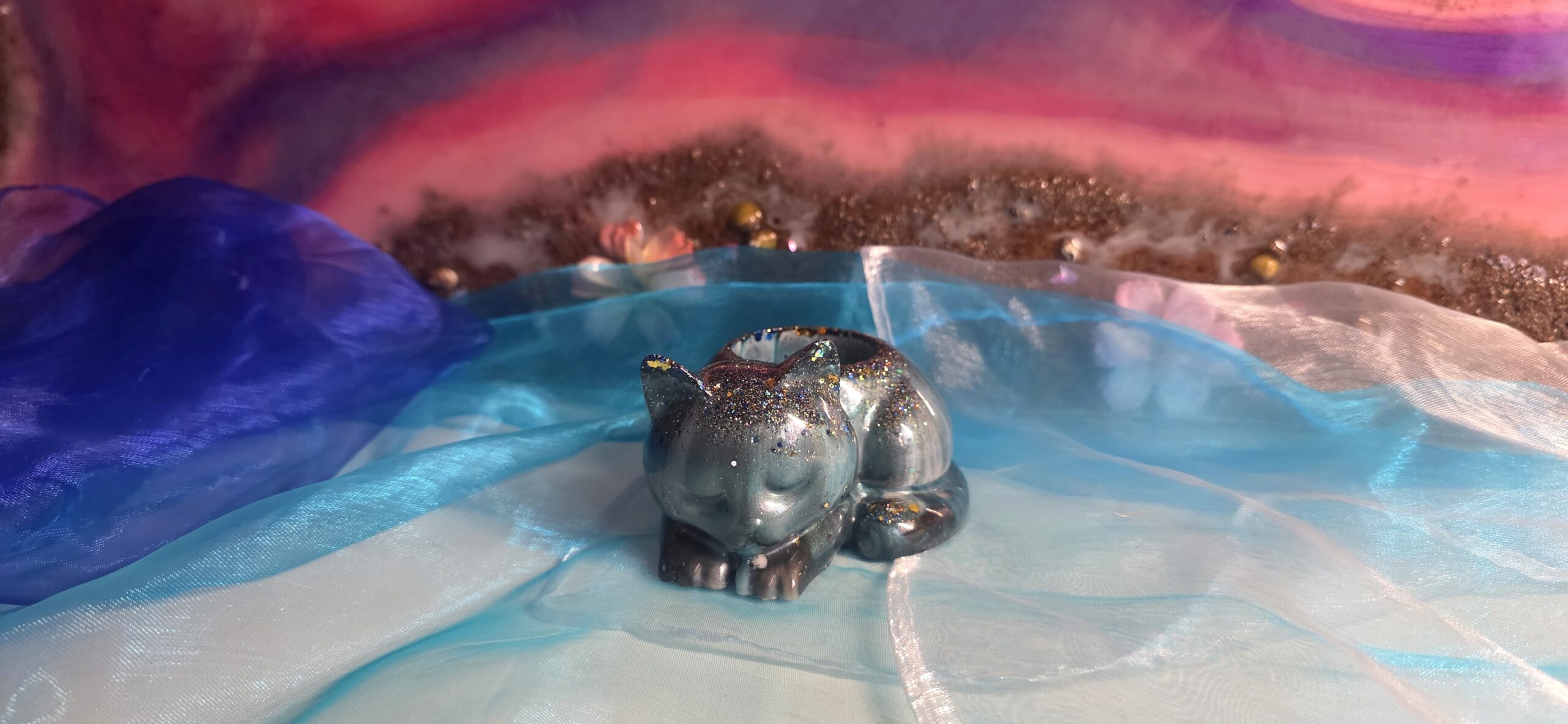 Teelichthalter schlafende Katze | Handgemachtes Epoxidharz-Unikat | Rutschfest & Edel – Bild 3