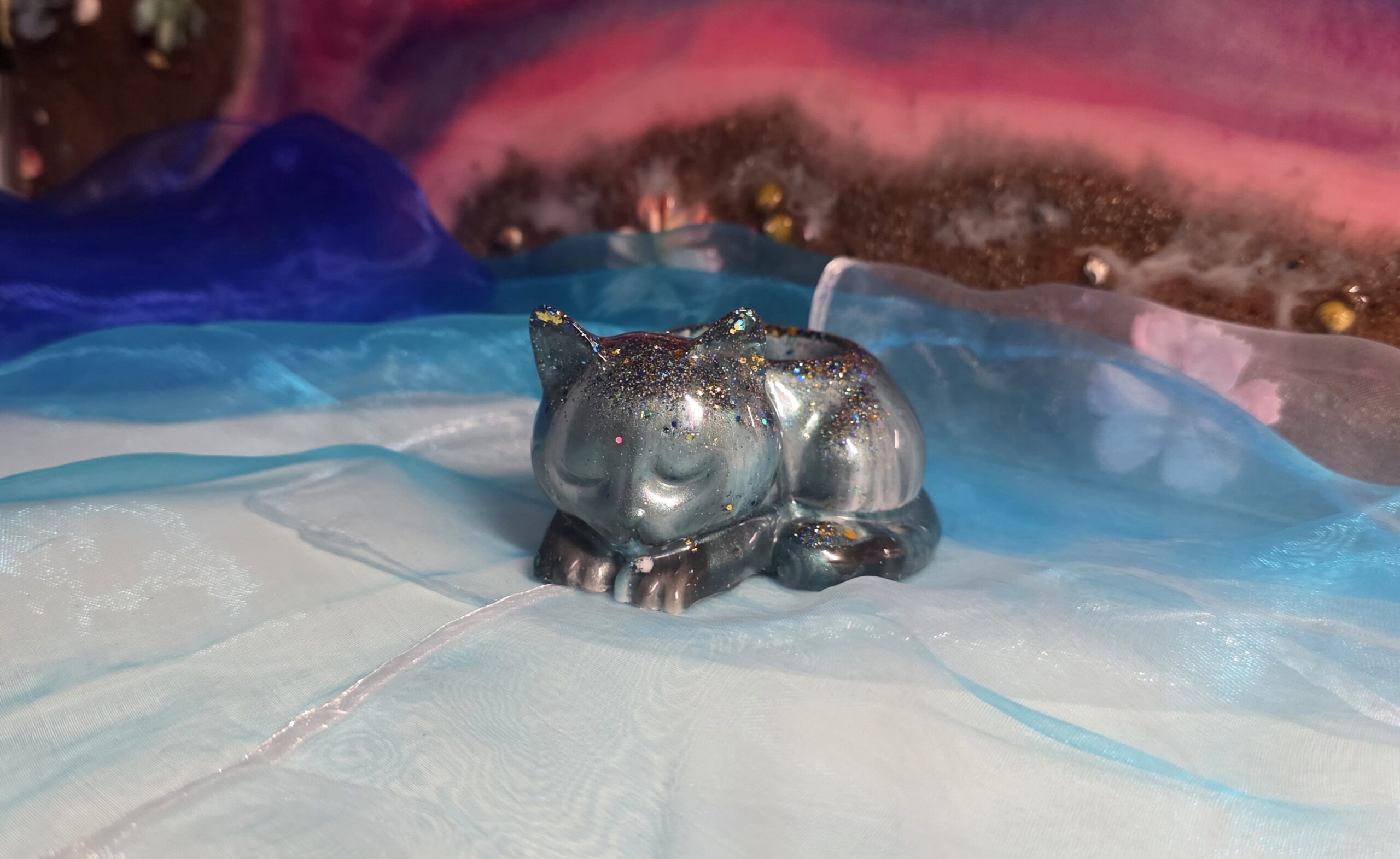 Teelichthalter schlafende Katze | Handgemachtes Epoxidharz-Unikat | Rutschfest & Edel – Bild 5