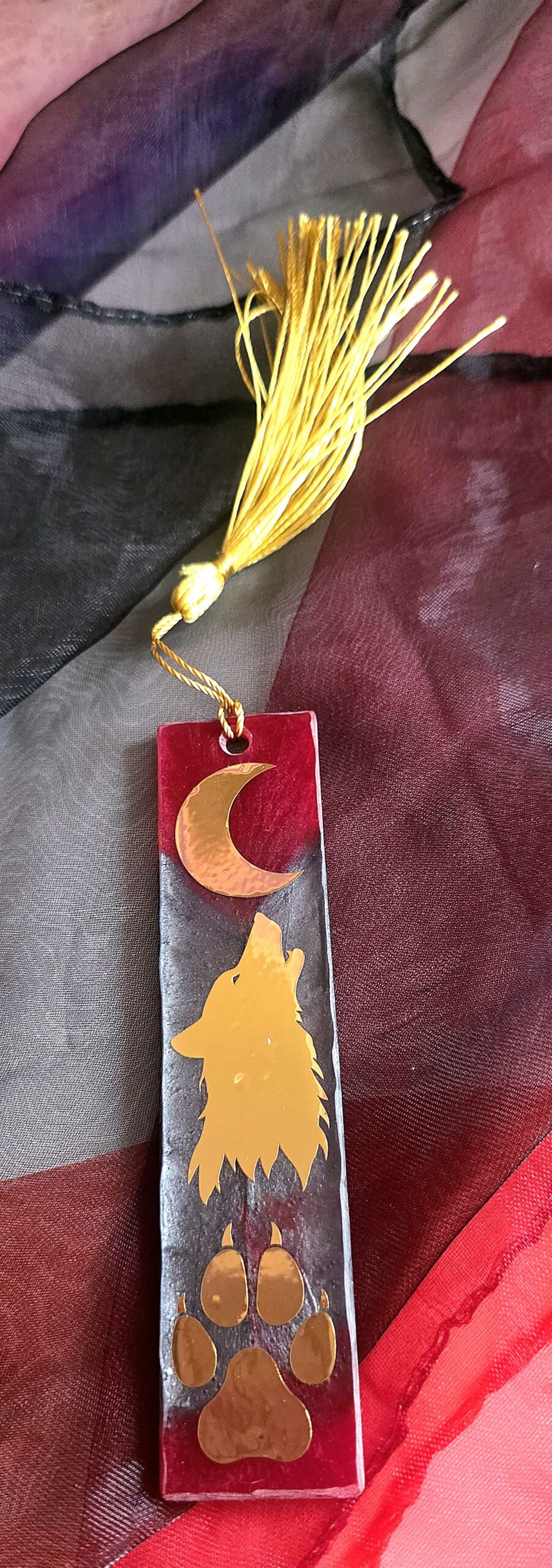 Wolf Lesezeichen Epoxidharz handgemacht mit Quaste inspiriert durch The Wolf King für Farbschnitt Bücher