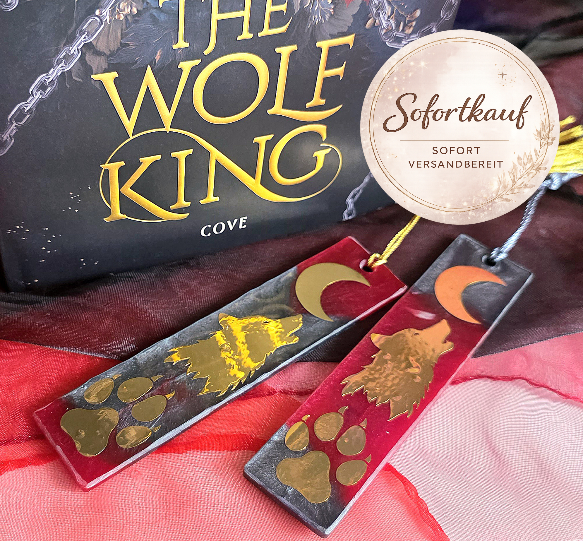 Wolf Lesezeichen Epoxidharz handgemacht Romantasy Goodie Farbschnitt Unikat